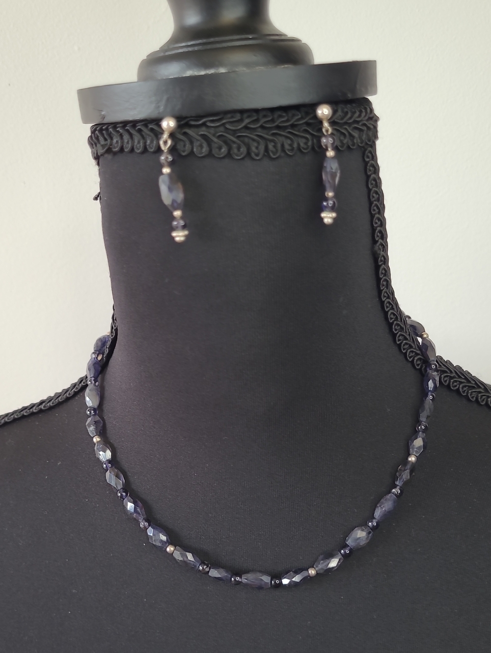 227 - Delicate Dark Blue Faceted Bead Necklace and Earring Set